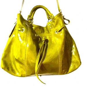 PLINIO VISIONA GREEN PATENTED  LEATHER TOTE SHOULDER BAG LEATHER MADE IN ITALY